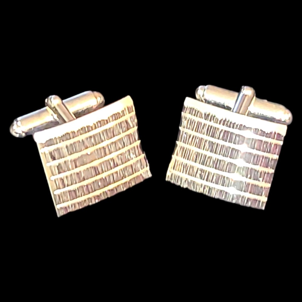 Anson Silver Tone Textured Square Cufflinks Vintage Men's Formal Dress‎ Shirt